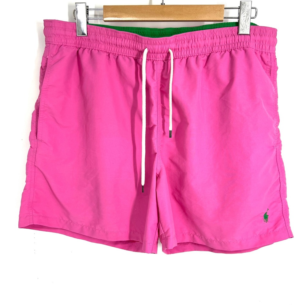 Polo Ralph Lauren Mens Pink Green Pony Swim‎ Trunks Board Shorts XXL 5" Inseam